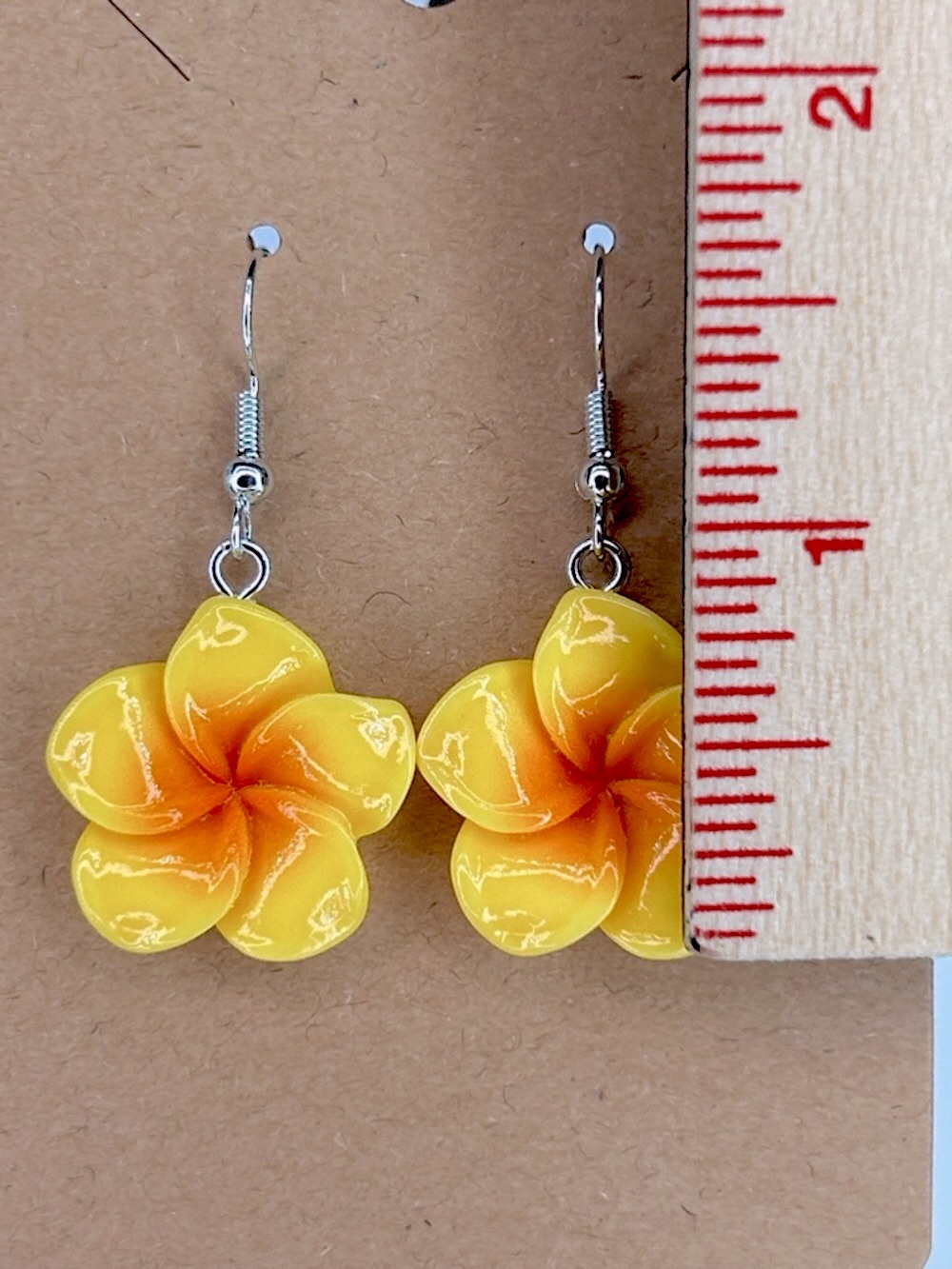 Glossy Five Petals Small Flowers Summer Style Resin Dangle Earrings - Picture 2 of 3